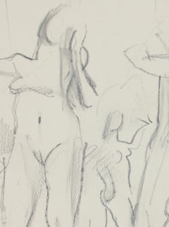 "Study of Dancers" Monochomatic Graphite on Paper Drawing of Nude Dancers, 1963