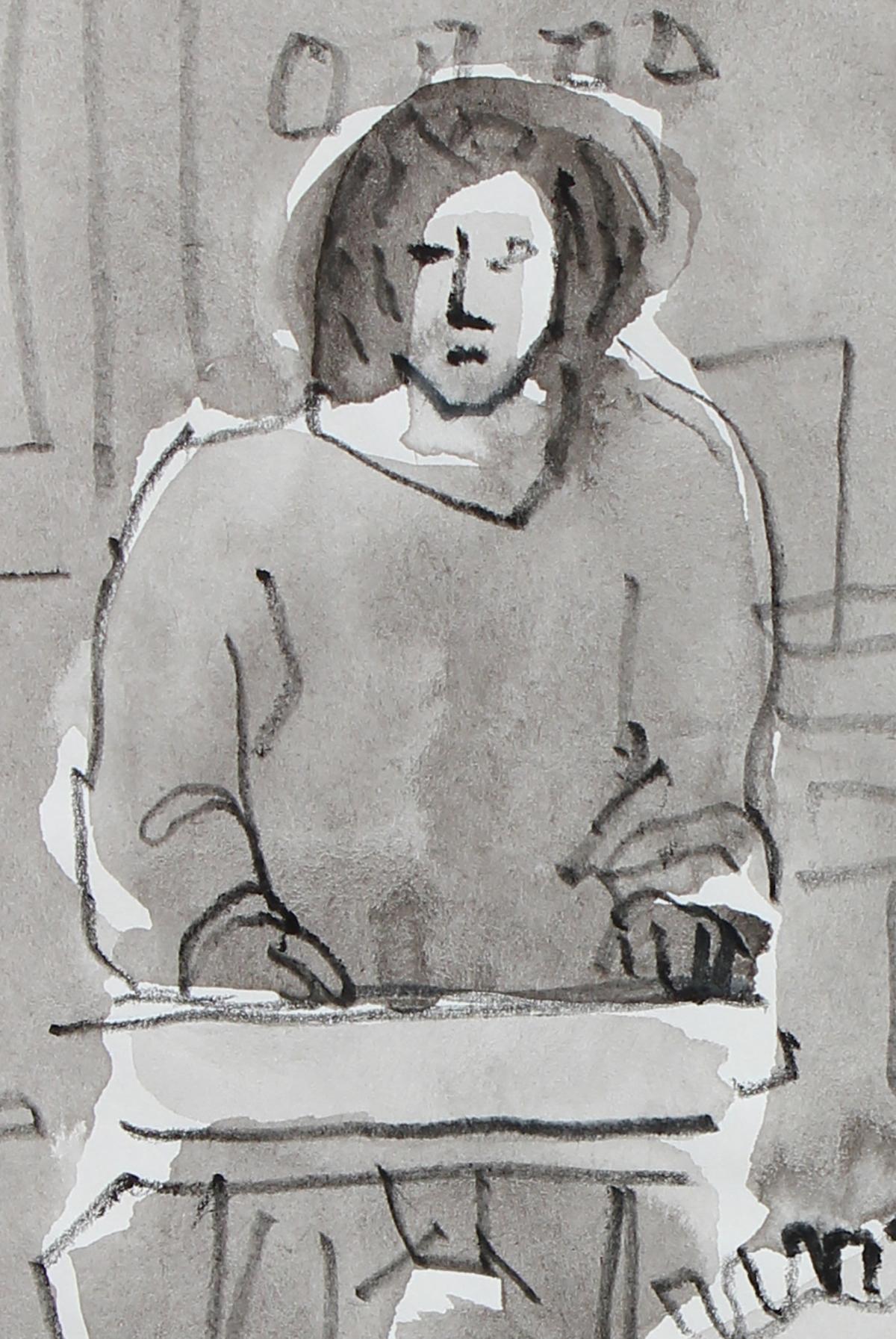 Female Figure Drawn in Drawing Class, Grey Ink Wash on Paper, 20th Century - Art by Rip Matteson