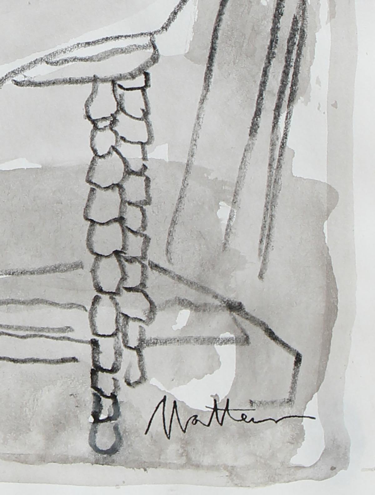 Female Figure Drawn in Drawing Class, Grey Ink Wash on Paper, 20th Century - Gray Nude by Rip Matteson