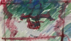 Colorful Modernist Abstracted Portrait in Oil with Red and Green, Circa 1960s
