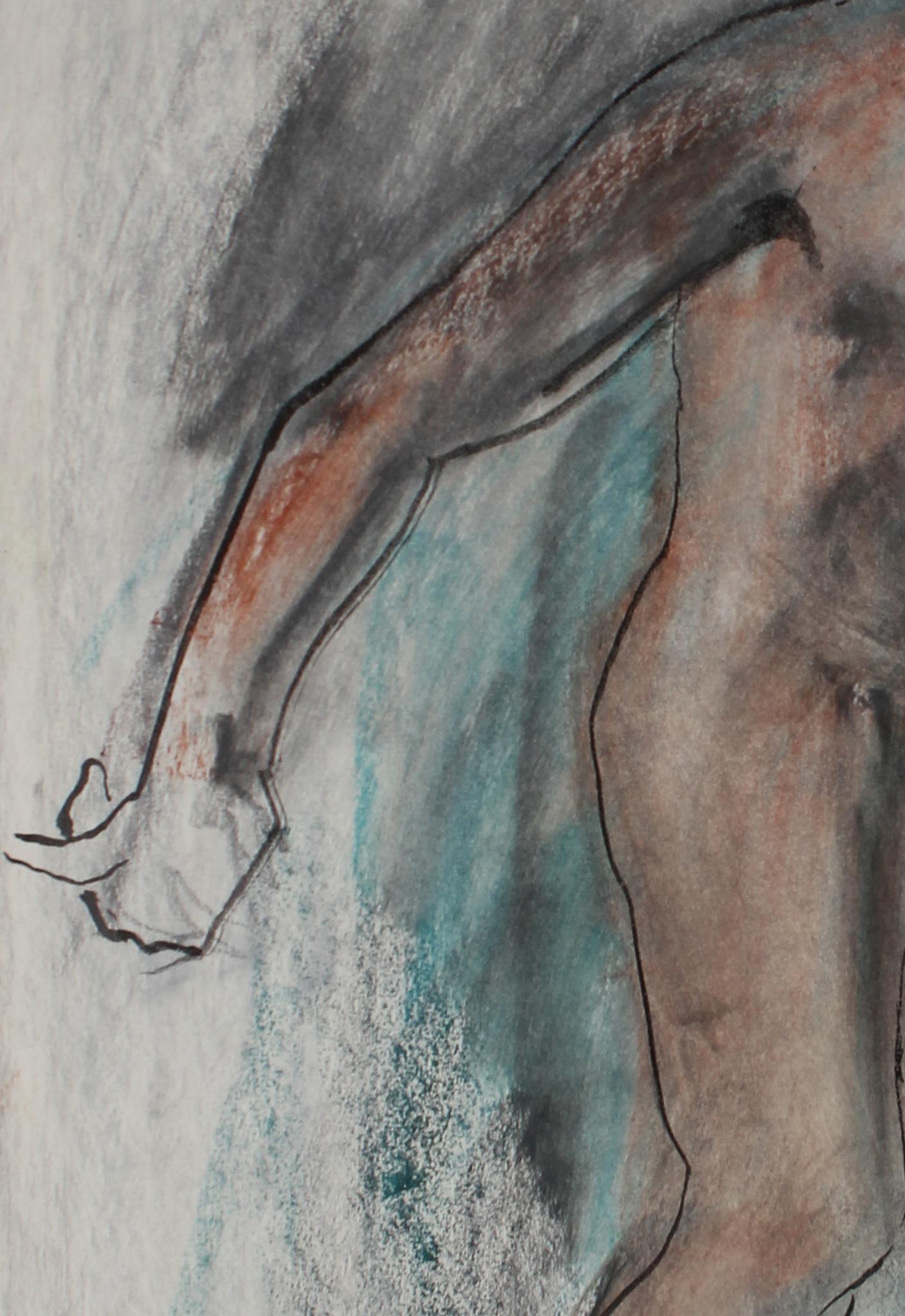 Expressionist Figure in Ink and Pastel in Brown and Turquoise, 20th Century - Art by Seymour Tubis