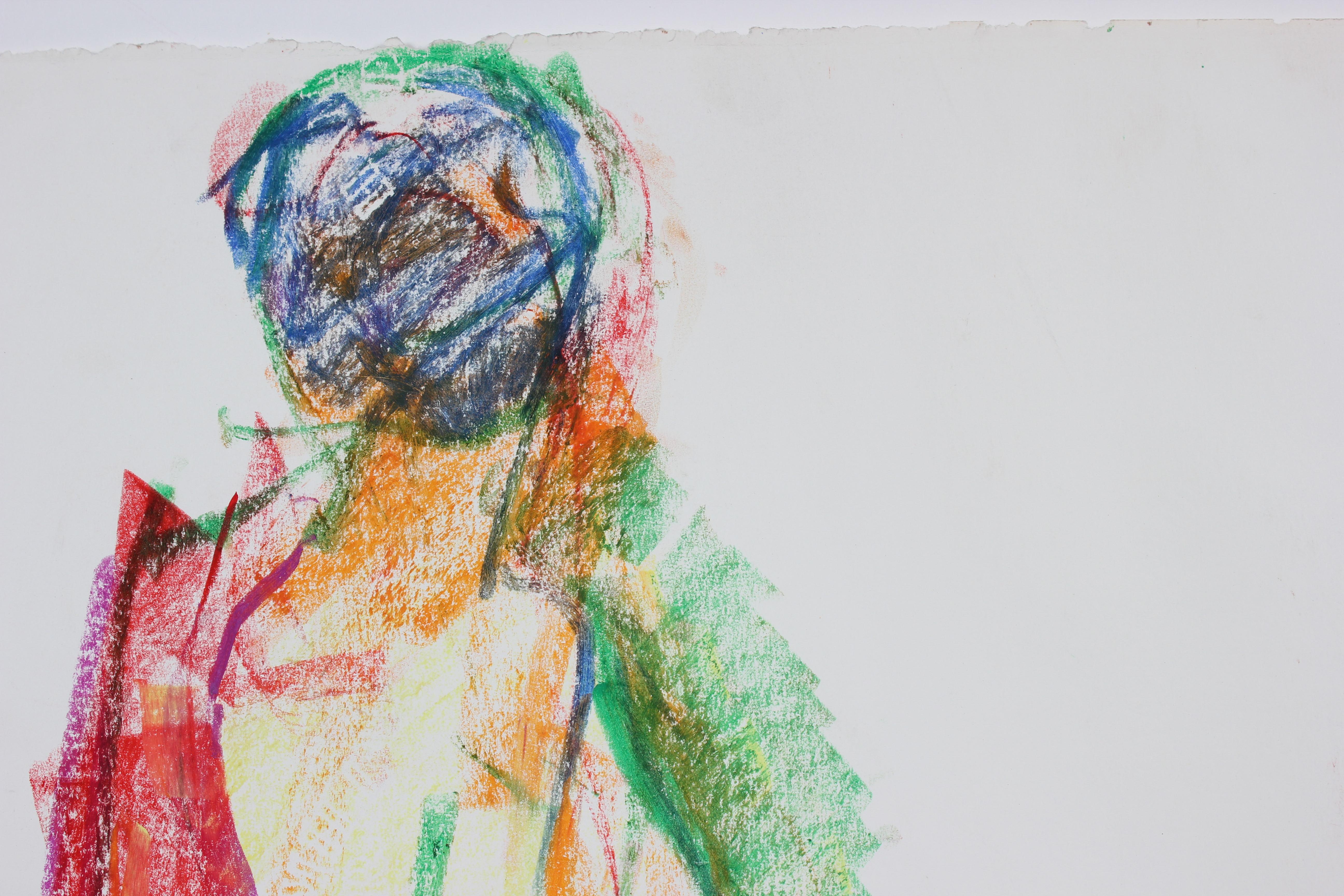 Colorful Expressionist Abstracted Figure in Wax Crayon, 1980 - Art by Jack Freeman