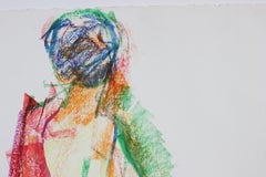 Colorful Expressionist Abstracted Figure in Wax Crayon, 1980