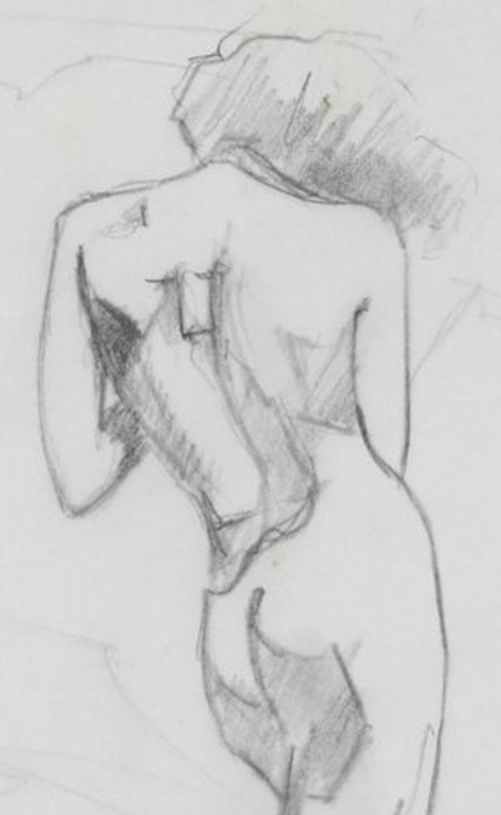 This late 20th century graphite on paper monochromatic nude figure of a woman is by Swedish artist Anna Poole (1960-2012). Poole left Sweden to study at the SF Art Institute in the 1980s. She spent much of her adult life living on a houseboat in the