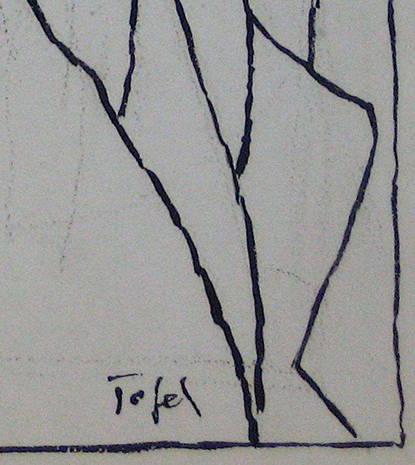 This early 20th century ink on paper Expressionist figurative scene is by Polish-born New York Expressionist Jennings Tofel (1891-1959). Tofel was a friend of Georgia O'Keefe and Alfred Stieglitz. He received an art grant to work in Paris in the