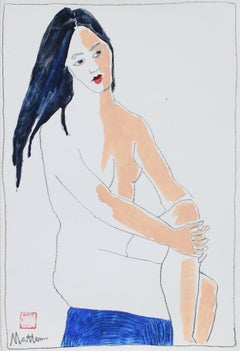 Female Figure with Blue, Charcoal 
Gouache Painting, 1999