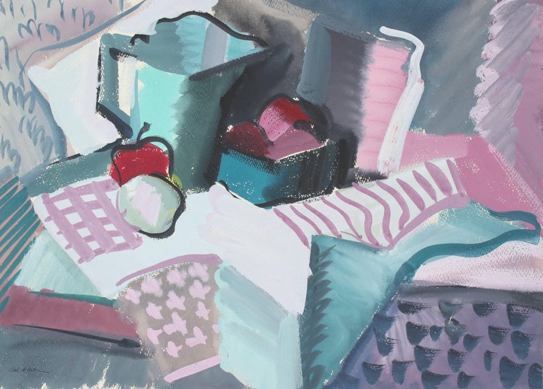 Calvin Anderson Still-Life - Textured Abstracted Still Life, Gouache Painting, Circa 1943