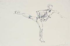 "Life Drawing in Fairfax Church, Patty Dancing" Ink on Paper Figure Study, 1980
