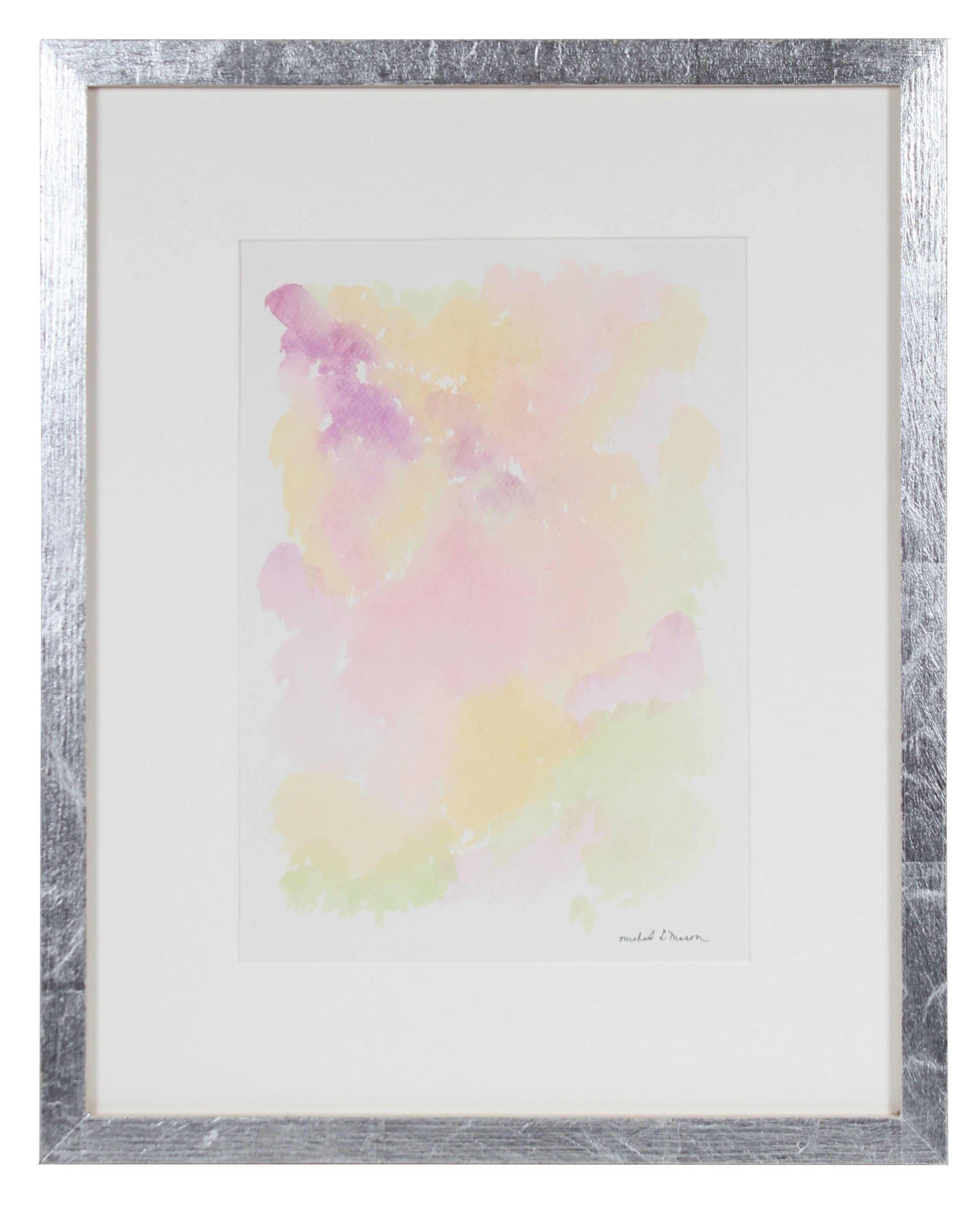 Michael L. Mason Abstract Drawing - Pale Abstract Watercolor Painting in Pink, Purple, Orange, Yellow, Green, 1963