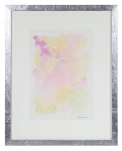 Pale Abstract Watercolor Painting in Pink, Purple, Orange, Yellow, Green, 1963