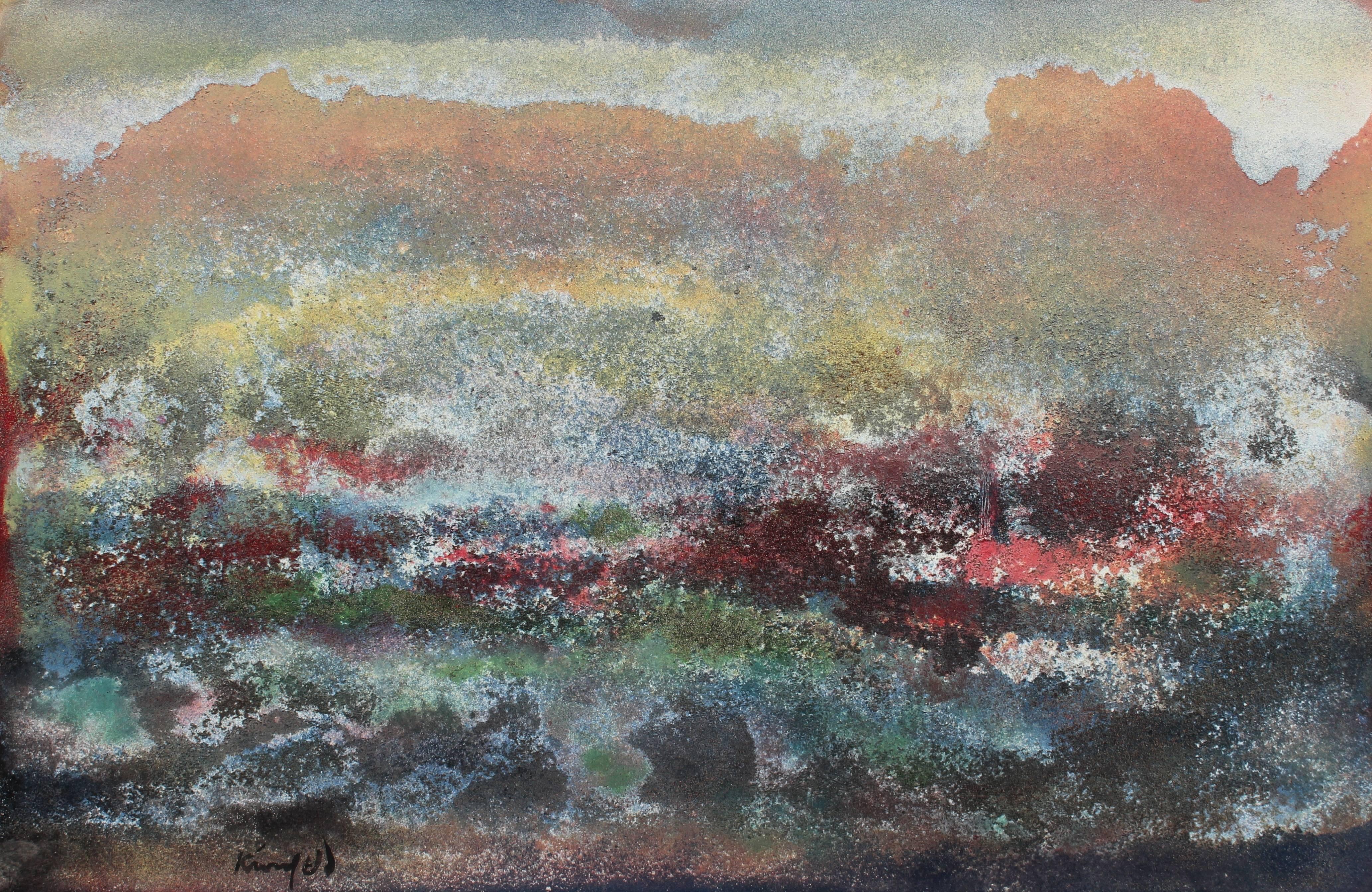 Textured Mixed Media Abstracted Landscape, Circa 1960s - Mixed Media Art by Morris Kronfeld