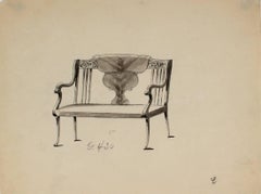 Antique Study of a Settee, Ink and Graphite, Circa 1920s
