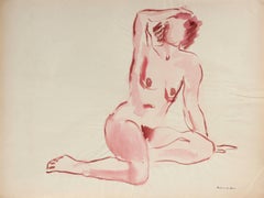 Soft Figure in Pink, Watercolor Painting, Circa 1940s