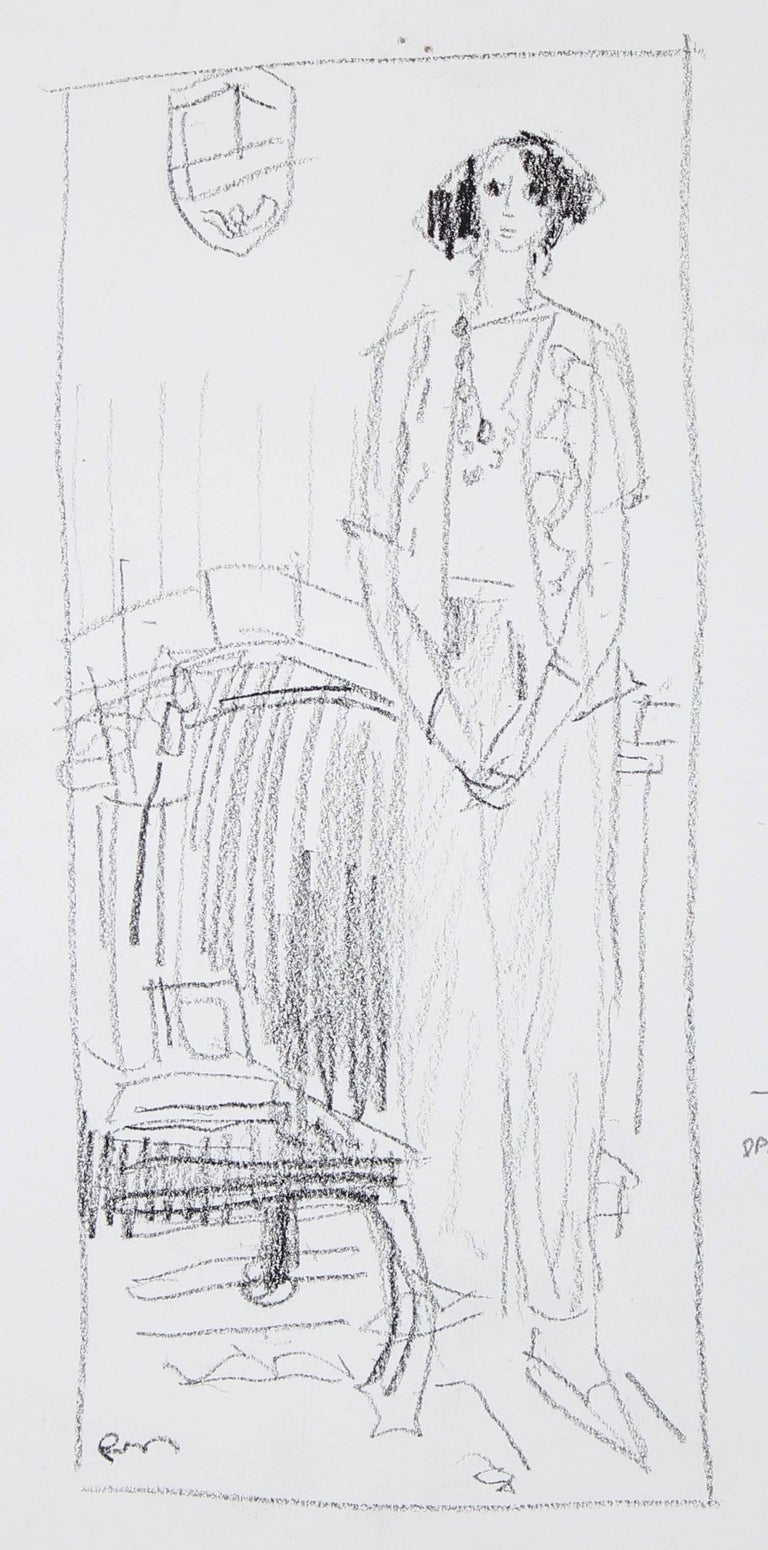 Rip Matteson Portrait - Monochromatic Female Figure, Ink Wash on Paper, 20th Century