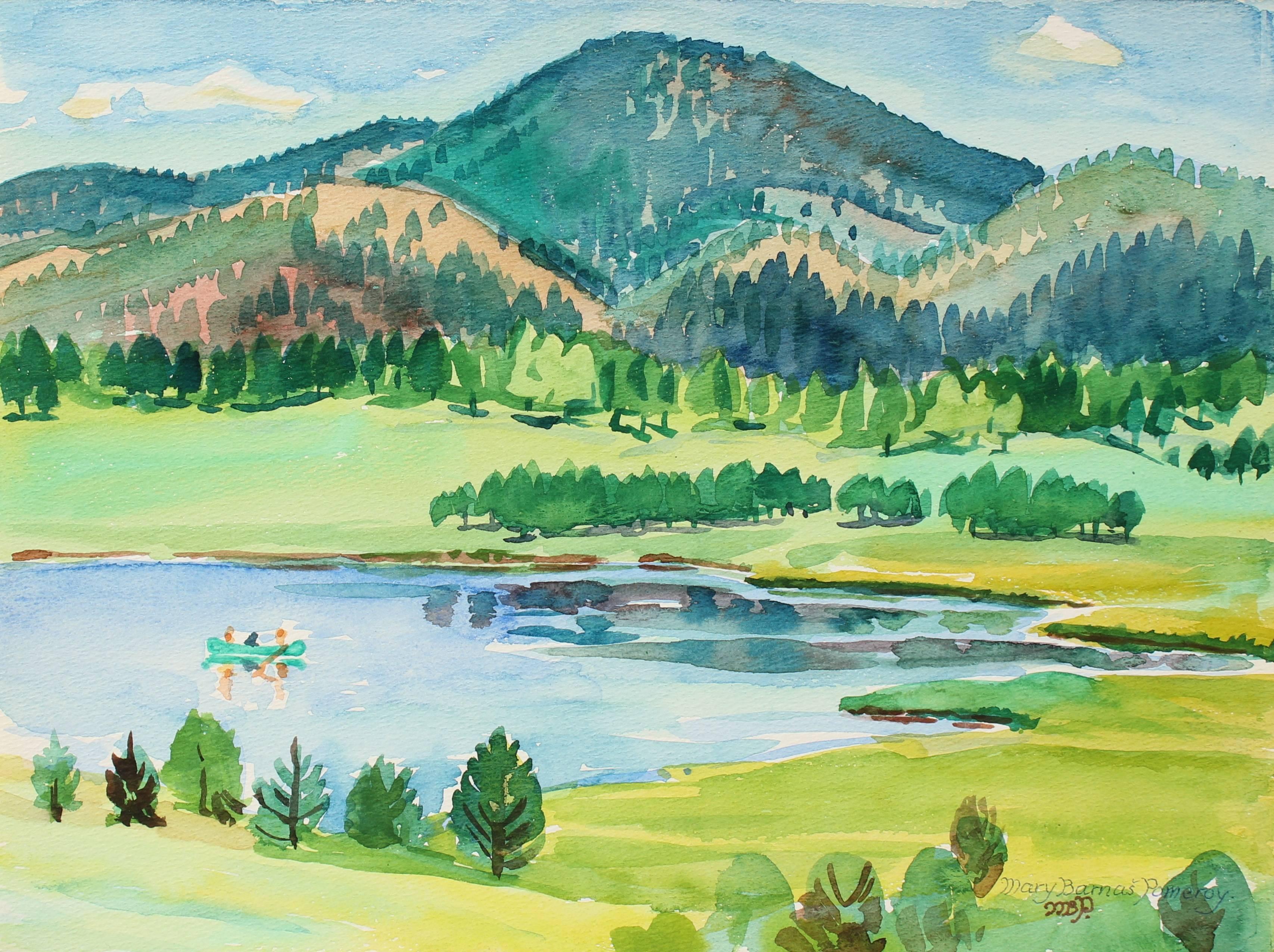Mary Pomeroy Landscape Art - "Manitou Lake Pike National Forest" Watercolor Landscape, 1971