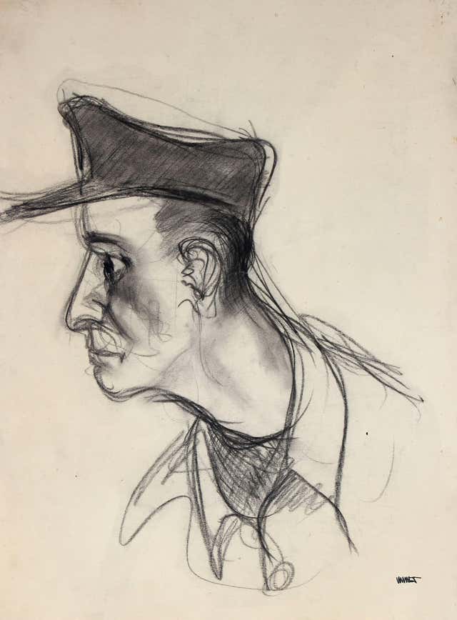 Malcolm McClain - Expressionist Portrait of a Man, Ink Drawing, Mid ...