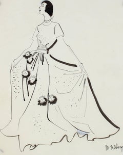 Mid Century Modern Fashion Illustration in Black Ink, Circa 1950