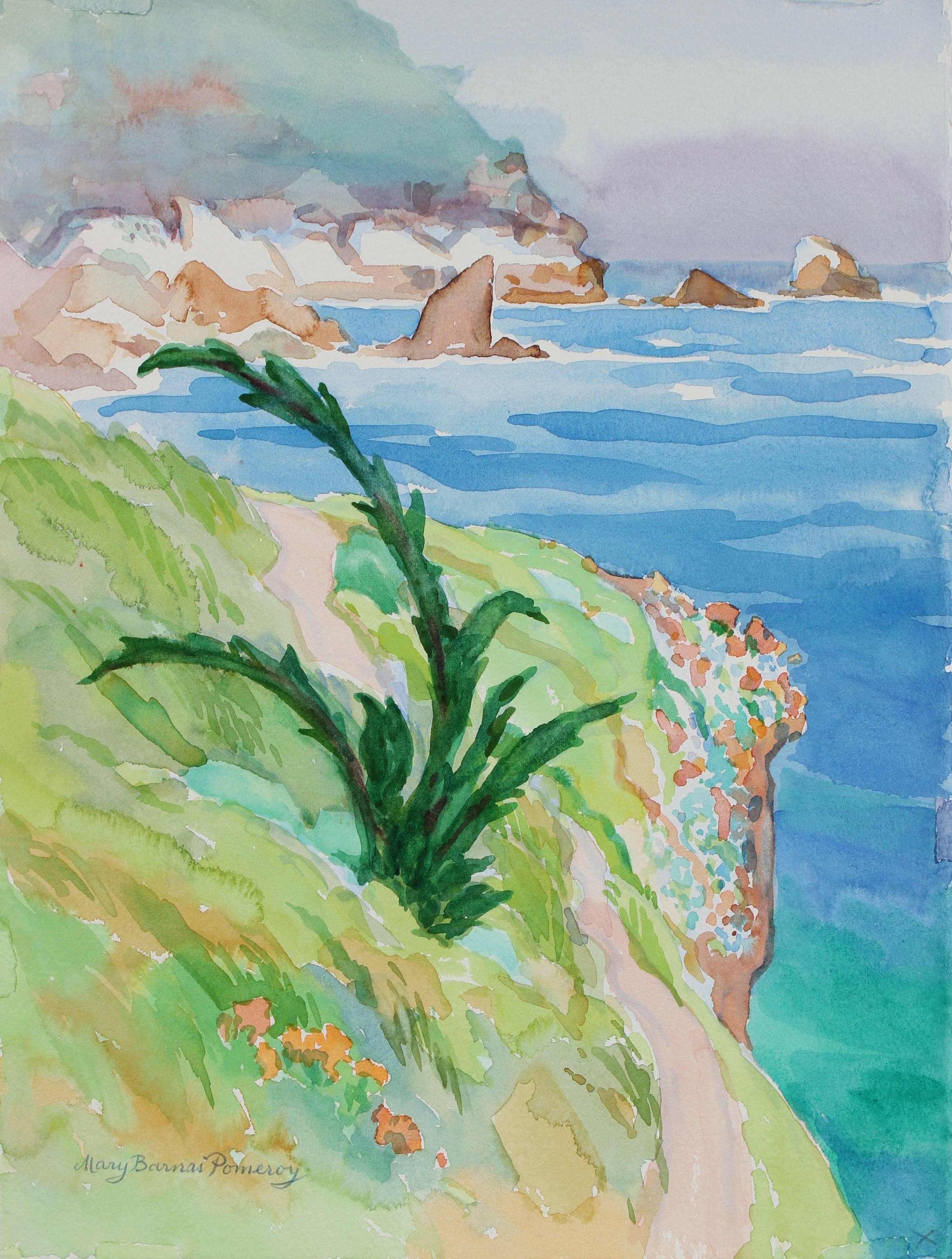 Mary Pomeroy Landscape Art - "Young Monterey Cypress, Point Lobos" Seaside Botanical Watercolor, 1999