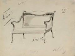 Early 20th Century Furniture Sketch, Ink and Graphite