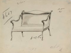 Early 20th Century Furniture Sketch, Ink and Graphite