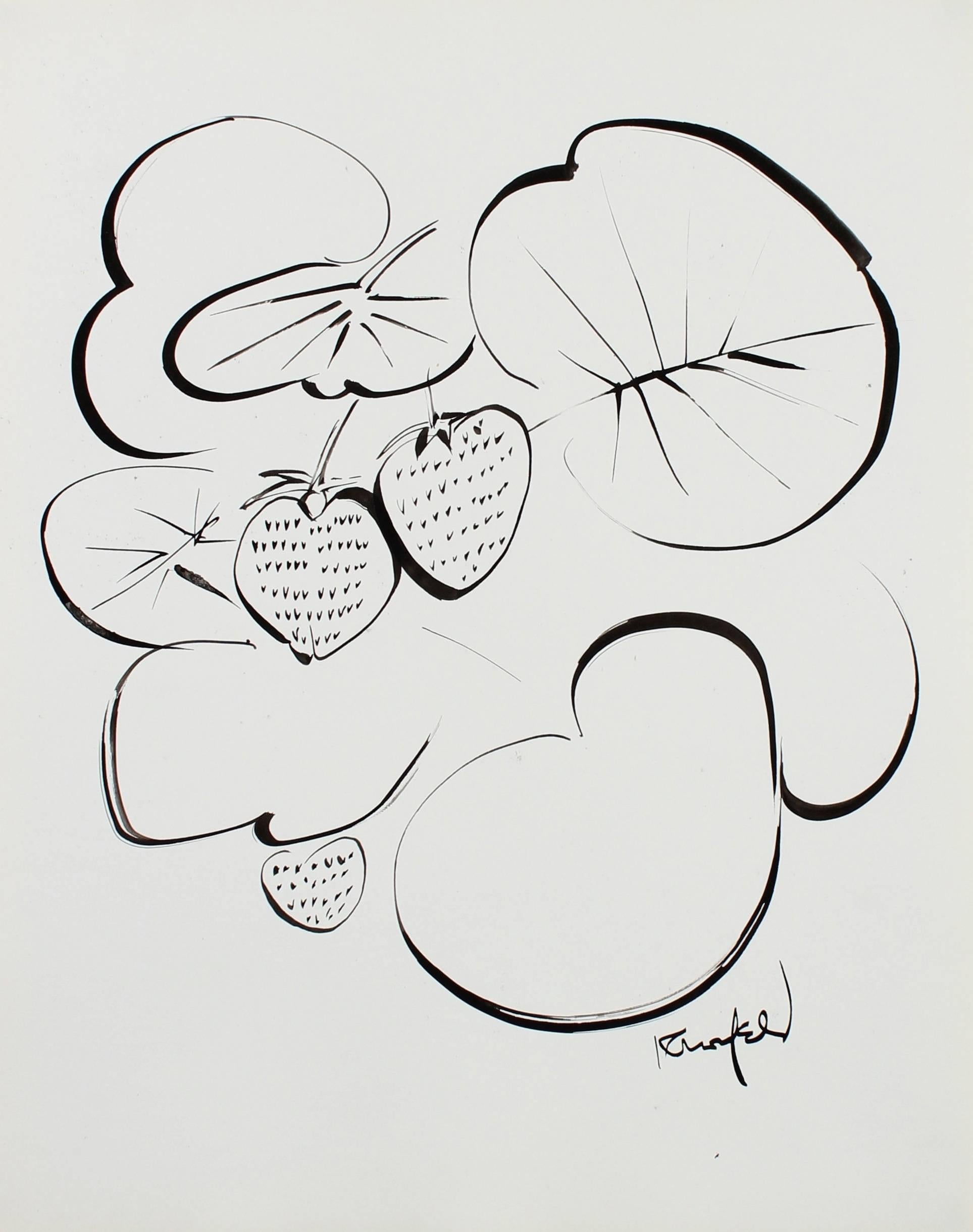 Morris Kronfeld Still-Life - Monochromatic Strawberry Illustration in Ink, Circa 1980s