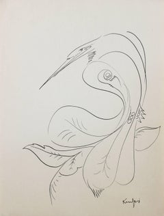 Vintage Minimal Bird Illustration in Ink, Circa 1970s