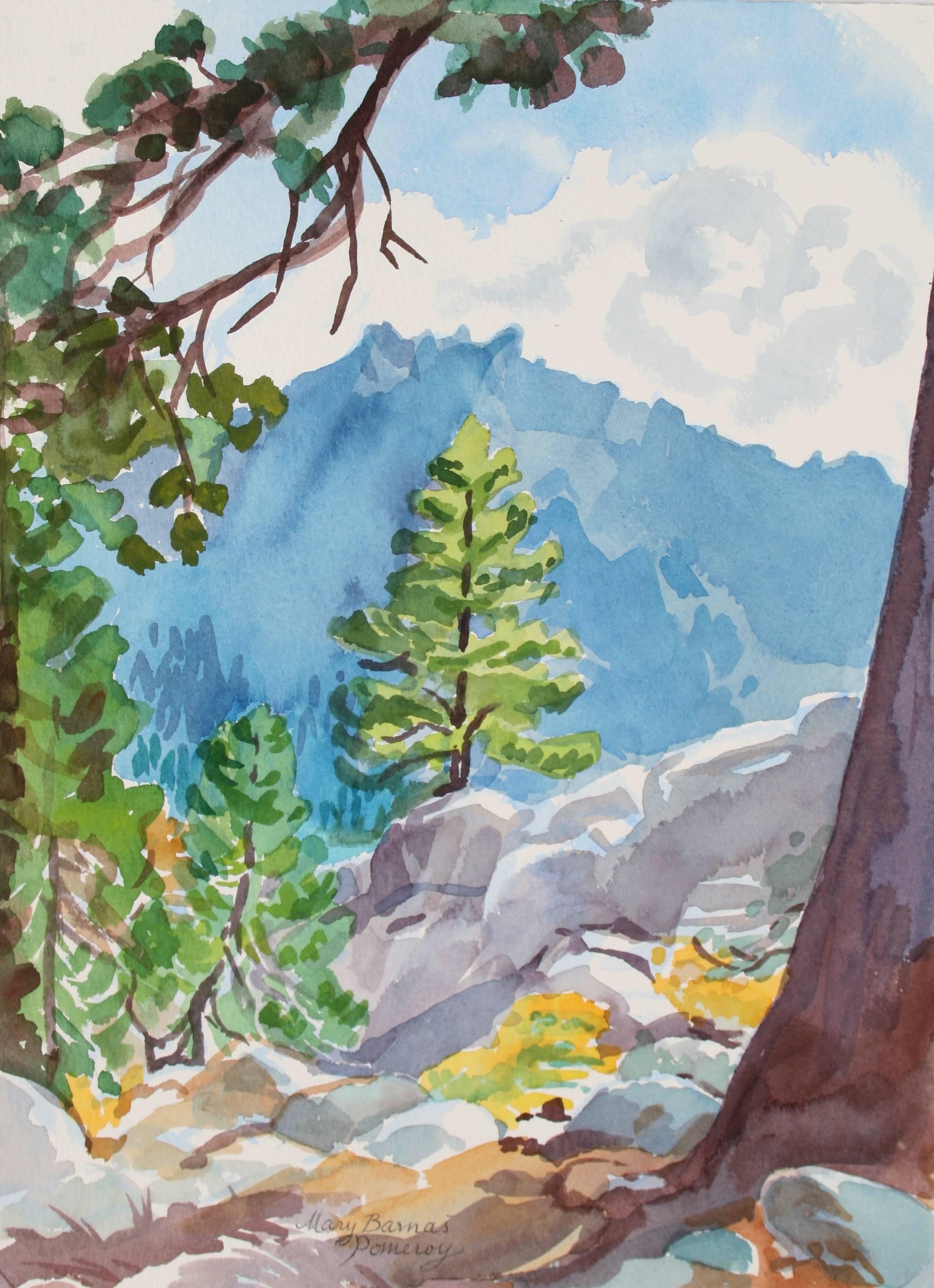 Mary Pomeroy Landscape Art - "Toward Thunder Mountain" Alpine Landscape  in Watercolor, 1997