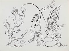 Retro Modernist Monkey Illustration in Ink, Circa 1980s