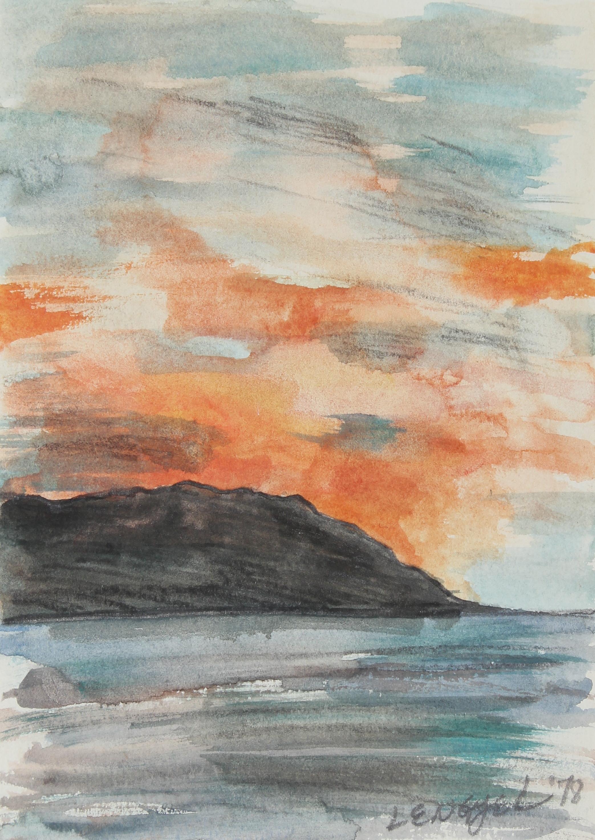 "Cabo San Lucas" Mexico Sunset Landscape in Watercolor, 1978