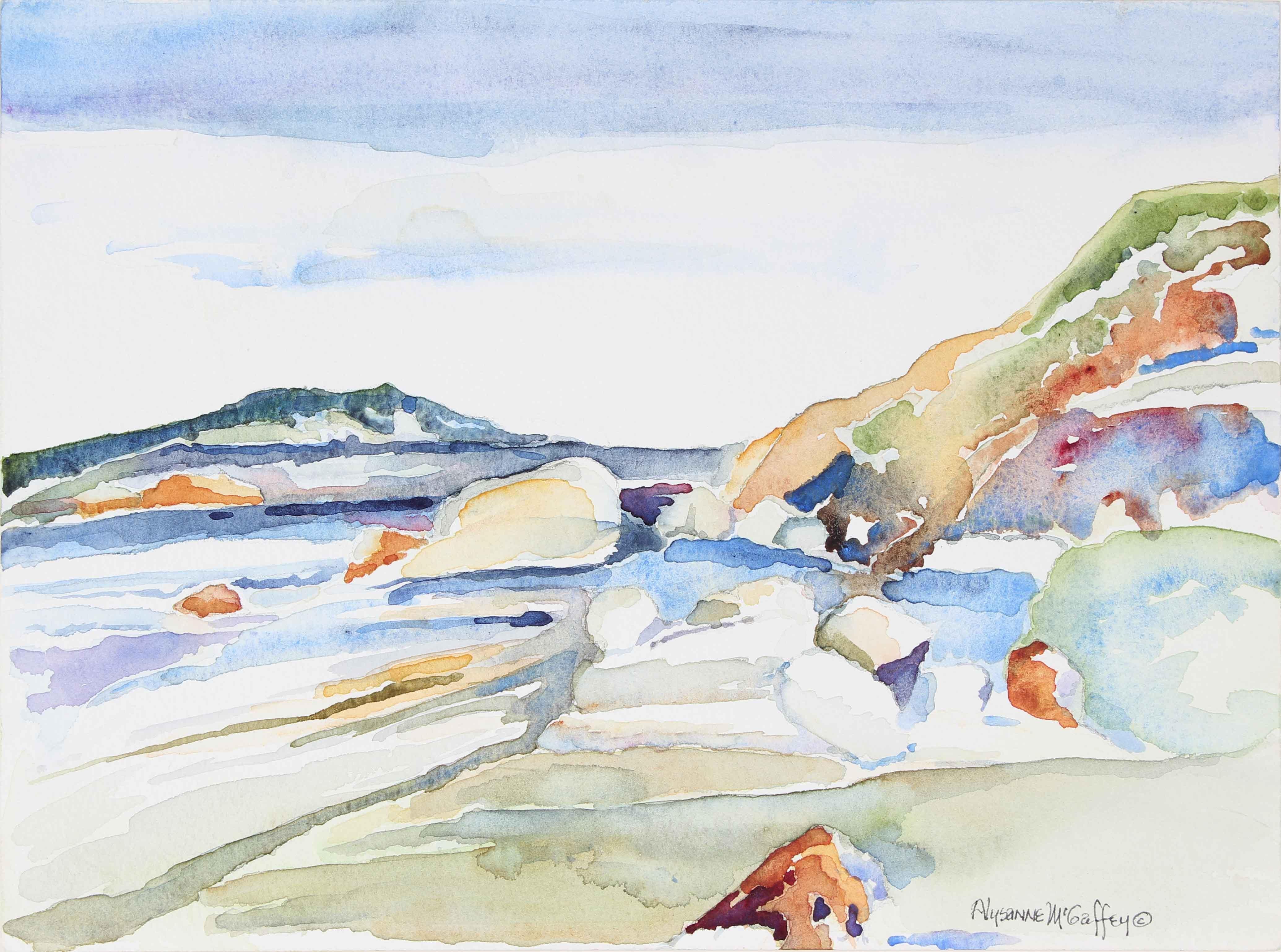 Alysanne McGaffey Landscape Art - Marin, CA Coastal Landscape in Watercolor, Late 20th Century