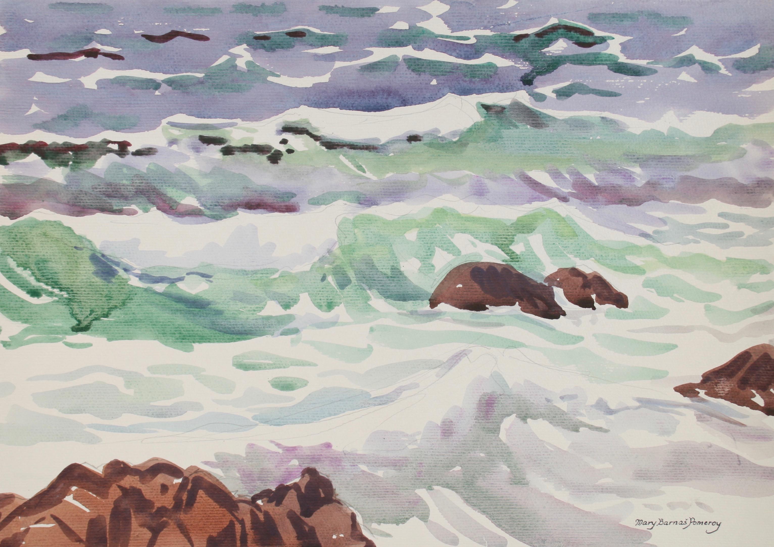 Pale California Seascape in Watercolor, 20th Century - Art by Mary Pomeroy