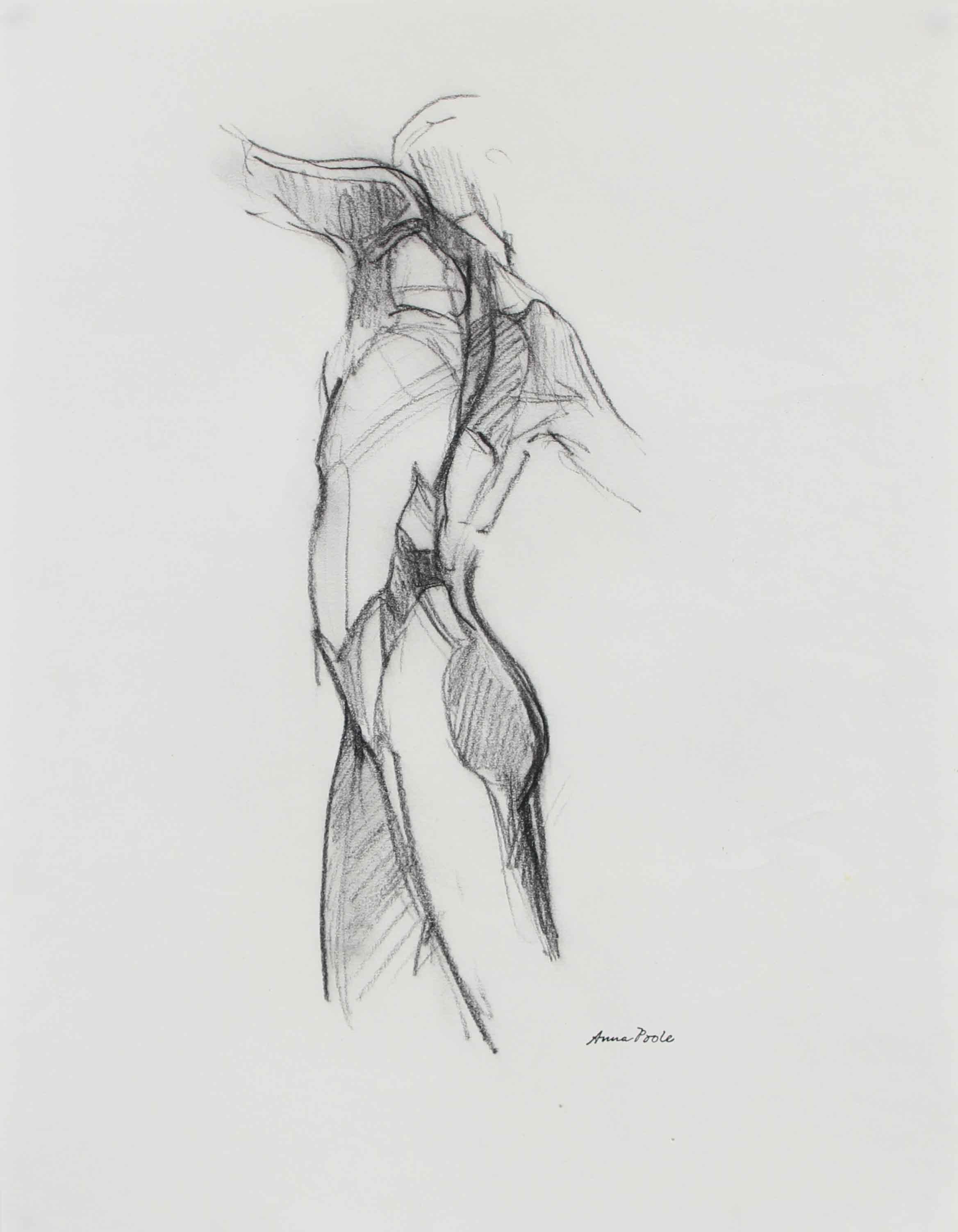 Anna Poole Nude - Monochromatic Figure Drawing, Graphite on Paper, Late 20th Century