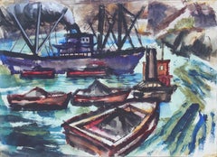 Harbor with Boats, Watercolor Painting, 1943