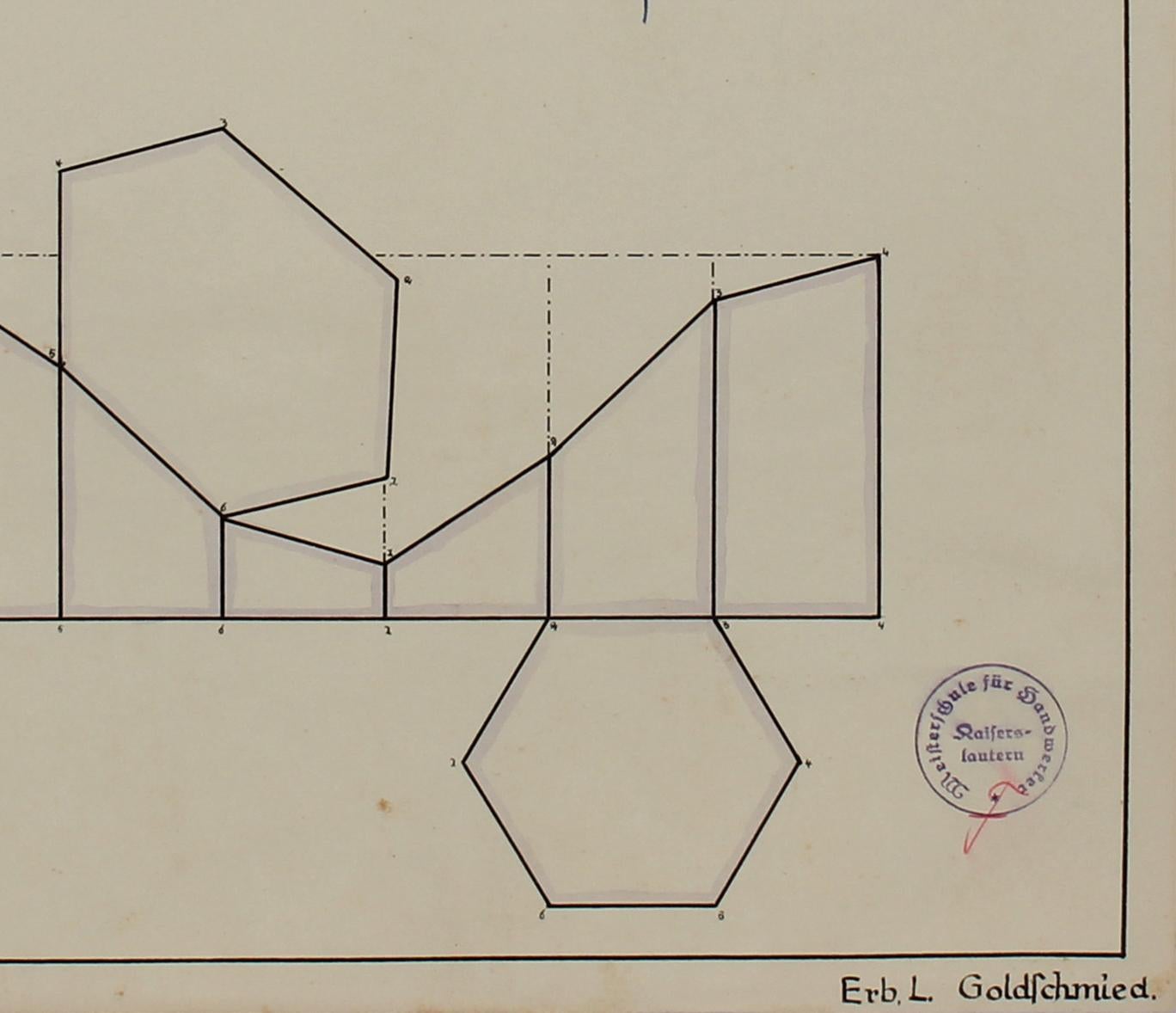 German Engineering Diagram in Watercolor & Ink, 1941 - Art by Leo Erb