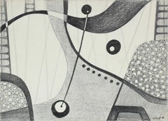 Monochromatic Surrealist Abstract in Graphite, 1980