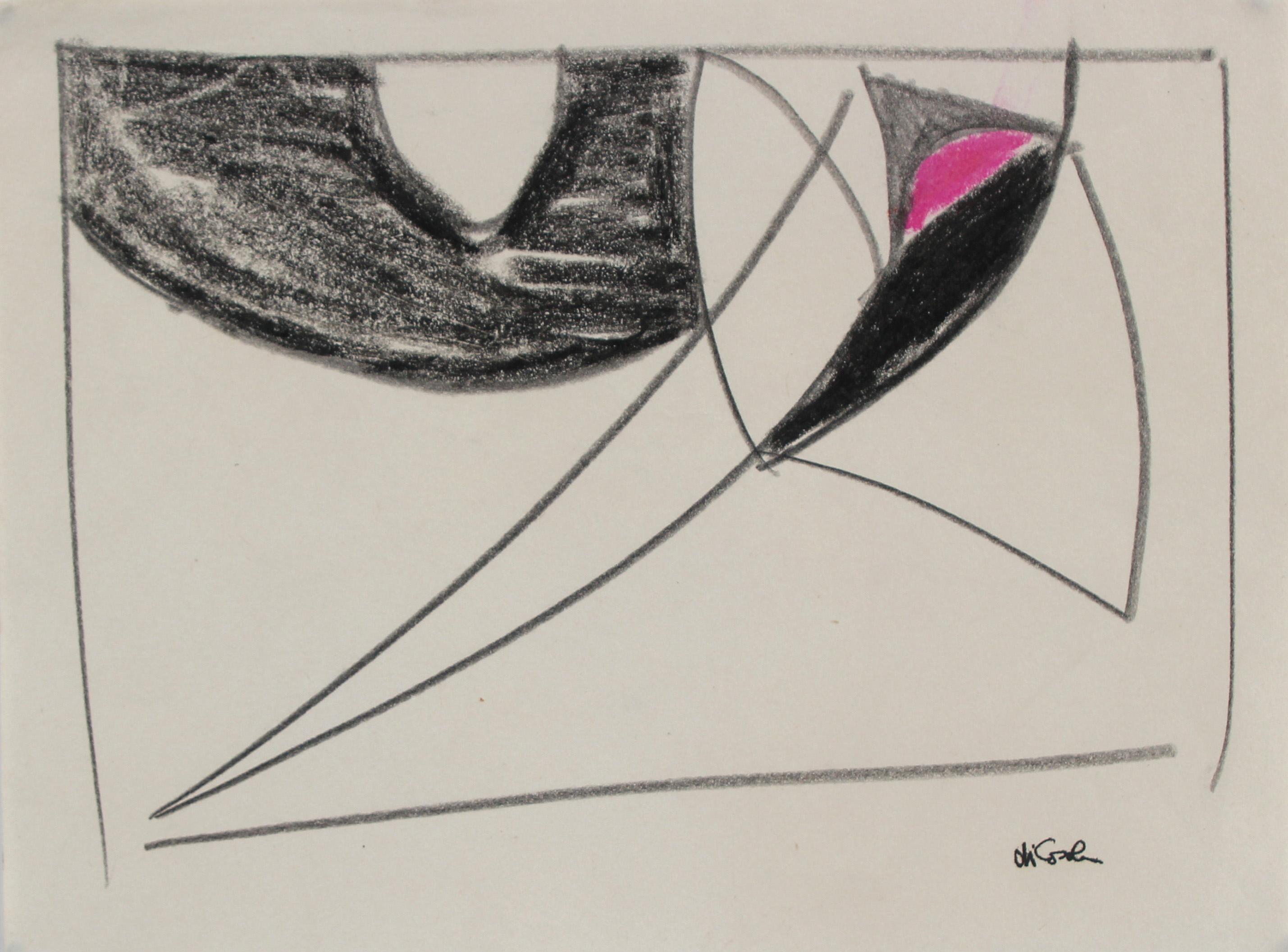 Minimalist Abstract in Pink & Black Pastel, Late 20th Century