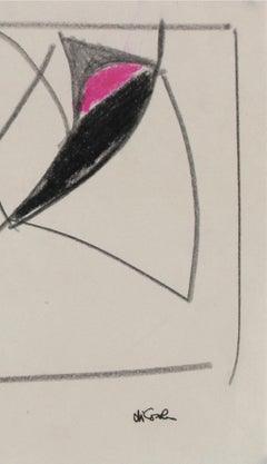 Minimalist Abstract in Pink & Black Pastel, Late 20th Century
