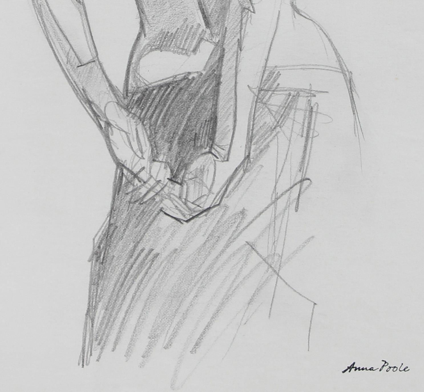 Nude Female Torso, Graphite on Paper, Late 20th Century - Art by Anna Poole