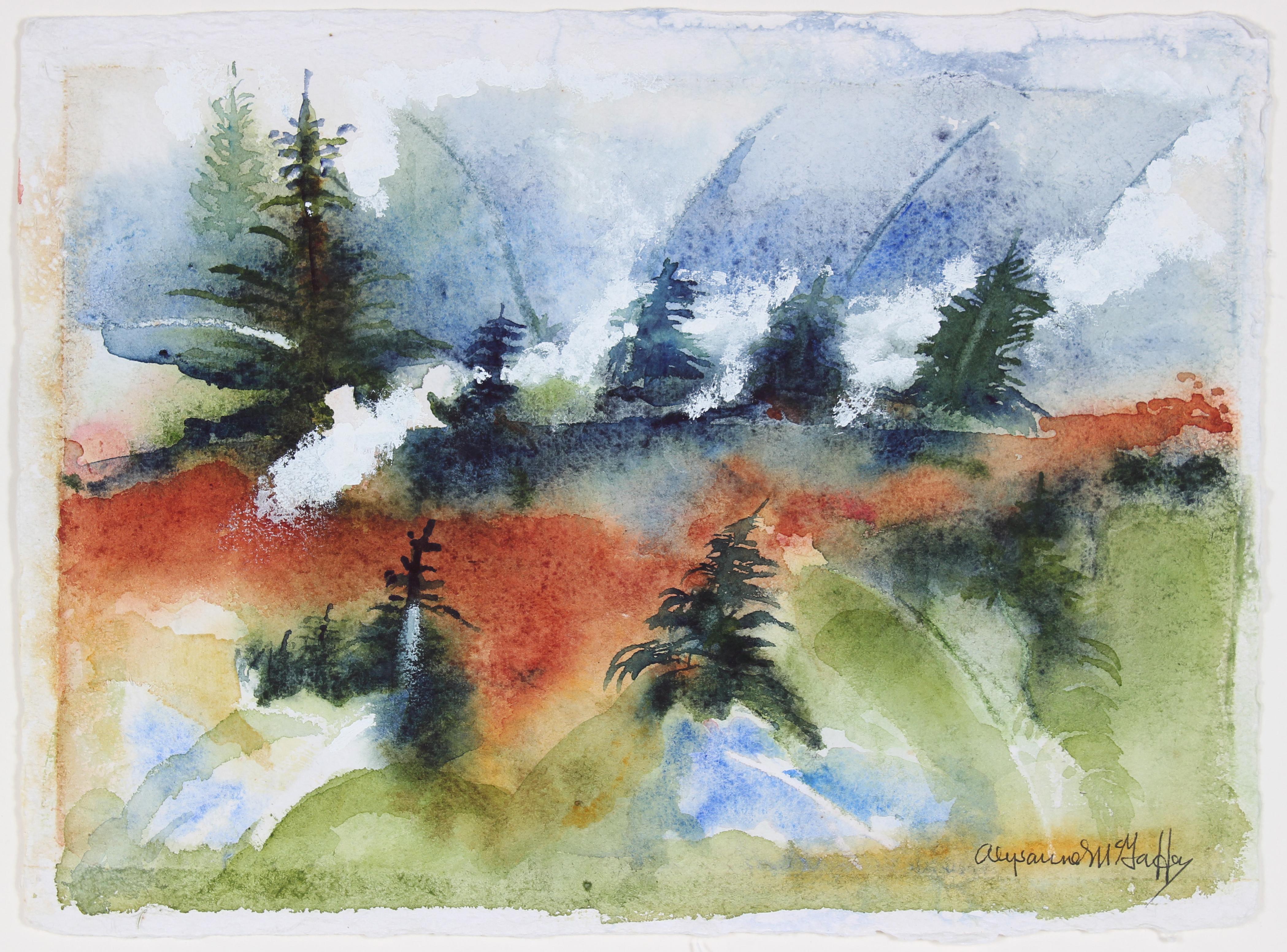 Alysanne McGaffey Abstract Drawing - "Forest Hills, Sonoma County, CA" Watercolor Landscape, Late 20th Century