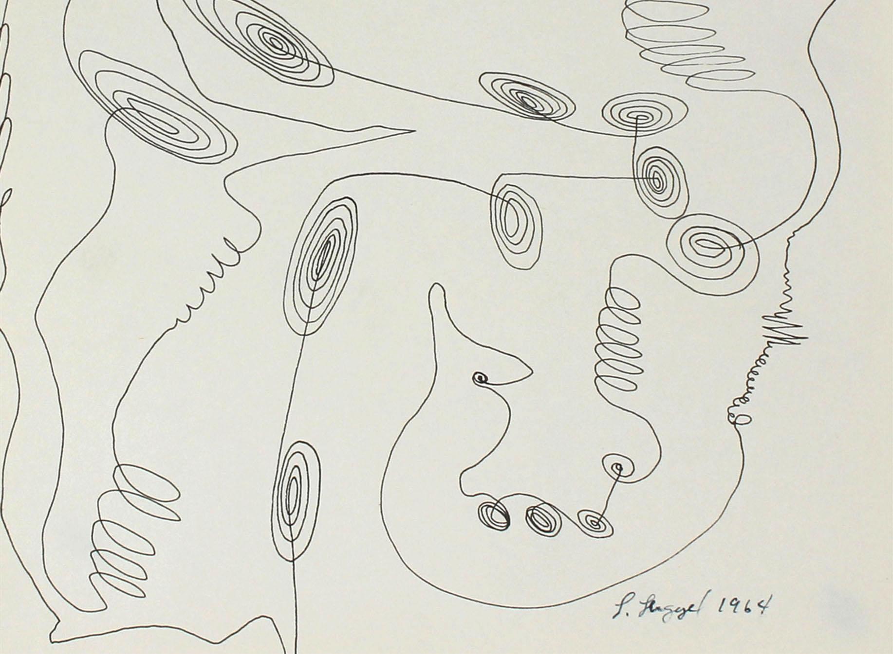 Modernist Abstract Ink Drawing, 1964 - Art by Laura Lengyel
