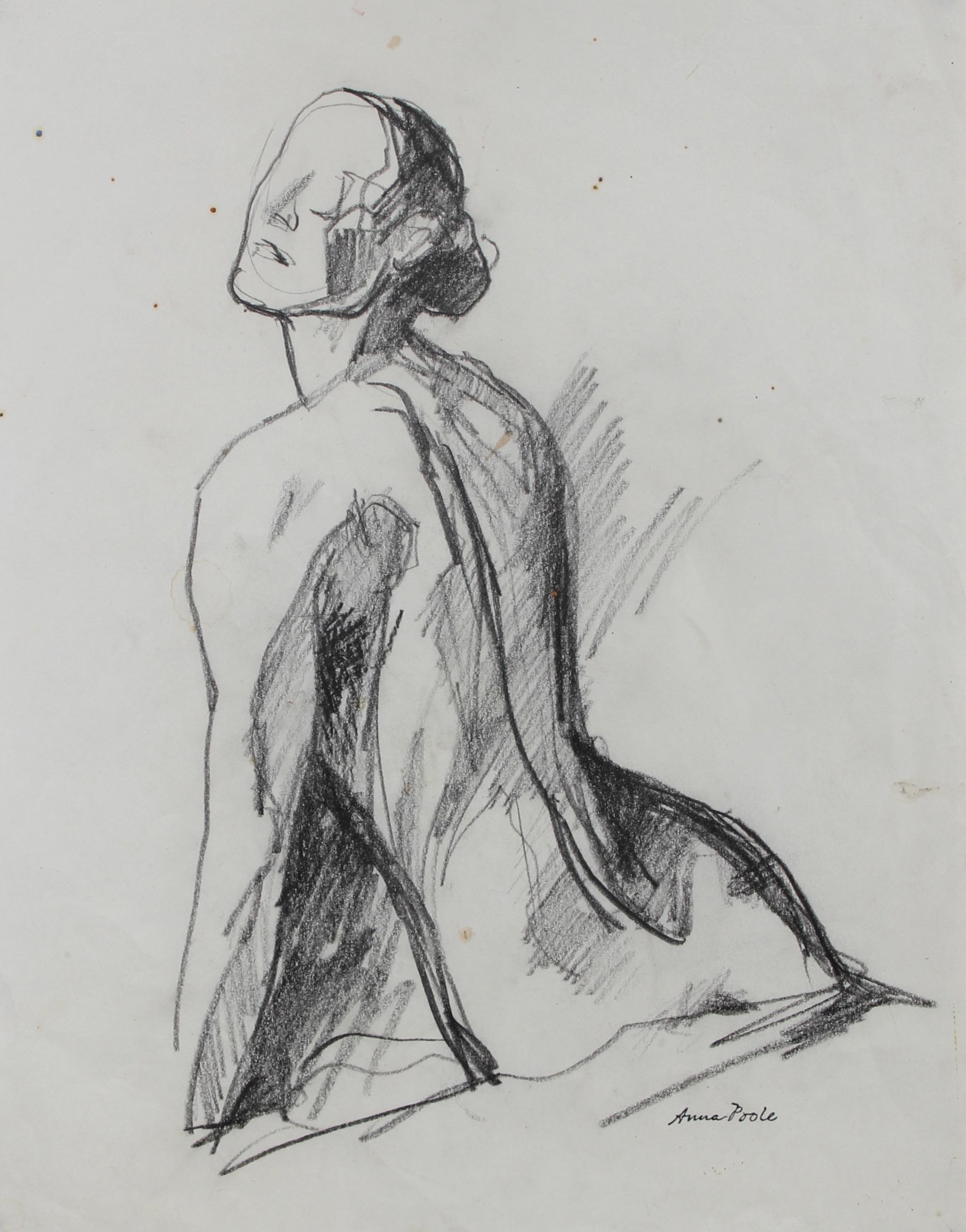 Anna Poole Figurative Art - Posing Female Nude, Graphite on Paper, Late 20th Century