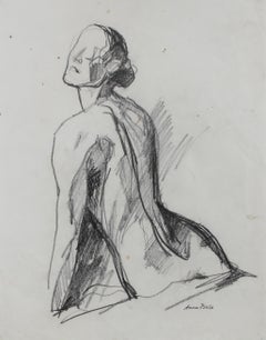 Posing Female Nude, Graphite on Paper, Late 20th Century