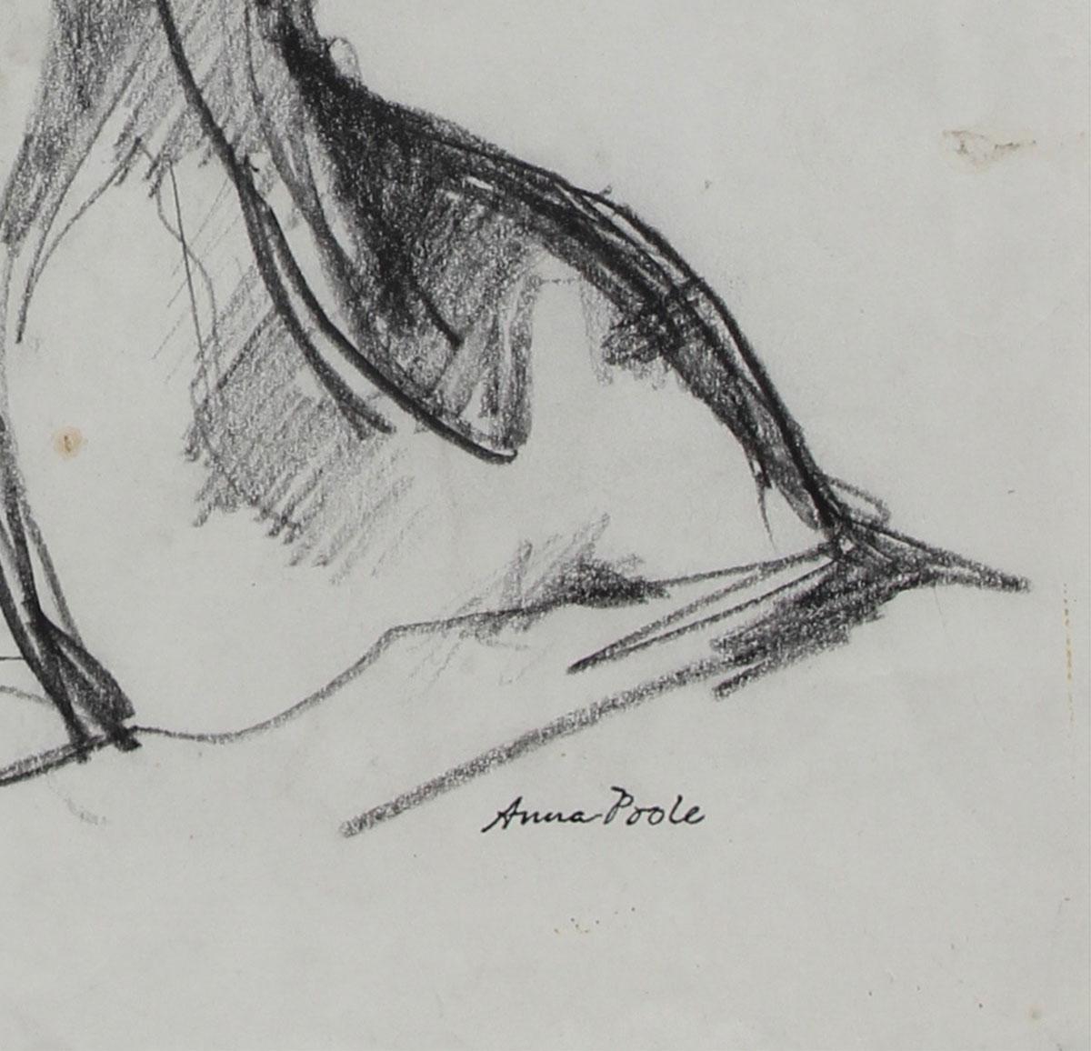 Posing Female Nude, Graphite on Paper, Late 20th Century - Art by Anna Poole