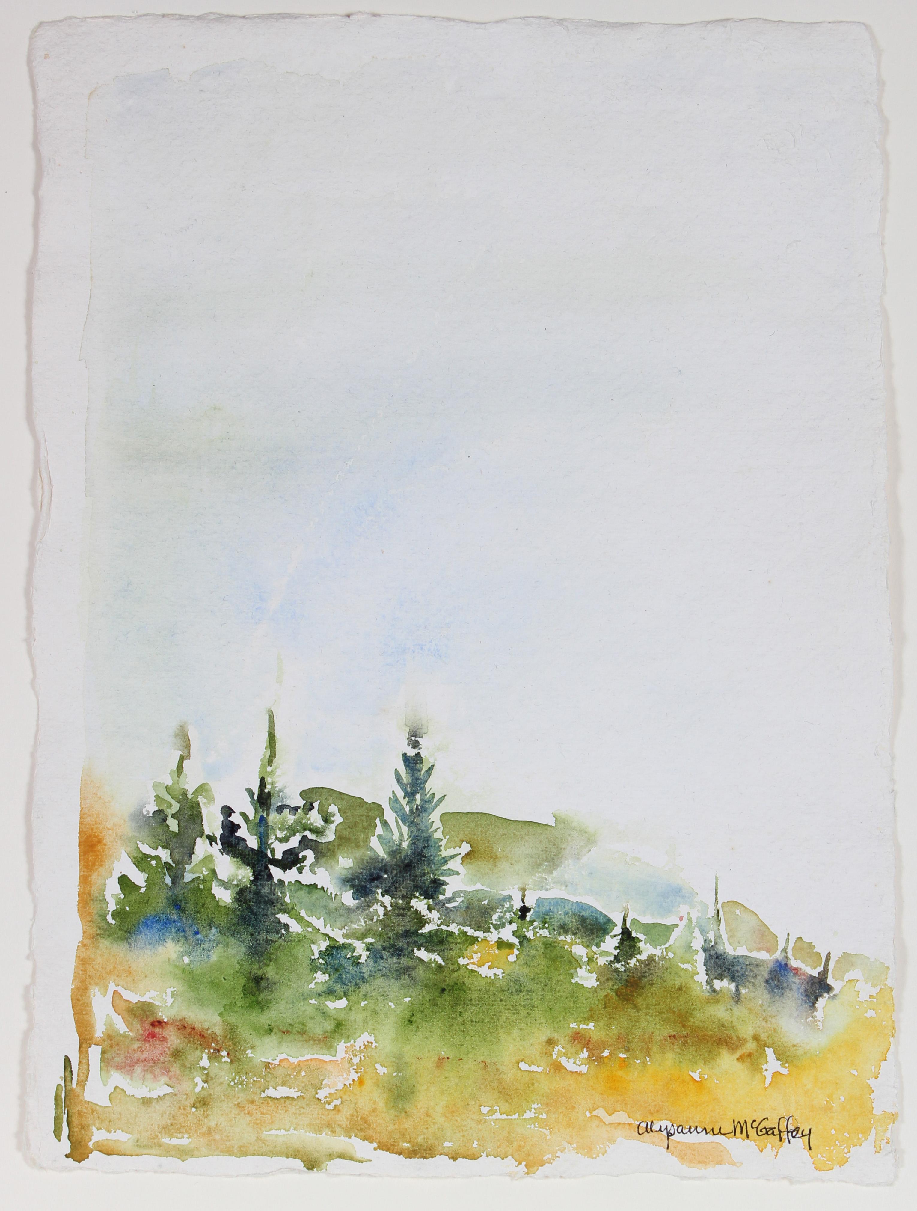Organic Northern California Landscape with Tress, Watercolor Painting - Art by Alysanne McGaffey