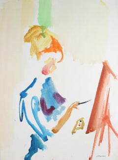 Portrait of a Female Artist, Watercolor on Paper, 20th Century