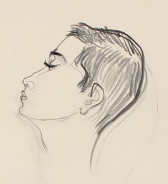 Portrait moderniste en graphite, dessin de la fin du XXe siècle