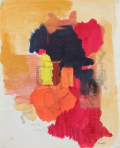 Abstract in Red and Orange, Gouache Painting, 20th Century