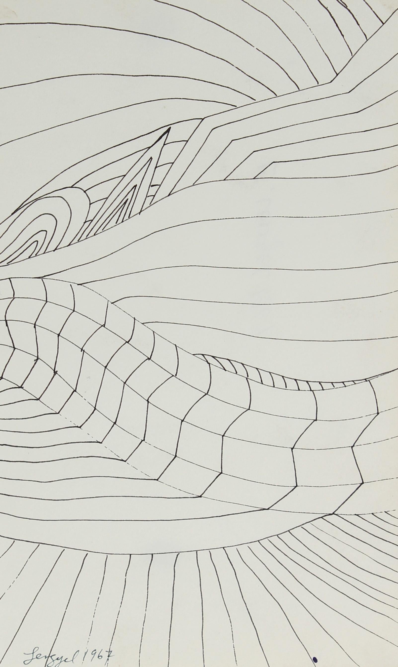 Laura Lengyel Abstract Drawing - Modernist Abstract Ink Drawing, 1967
