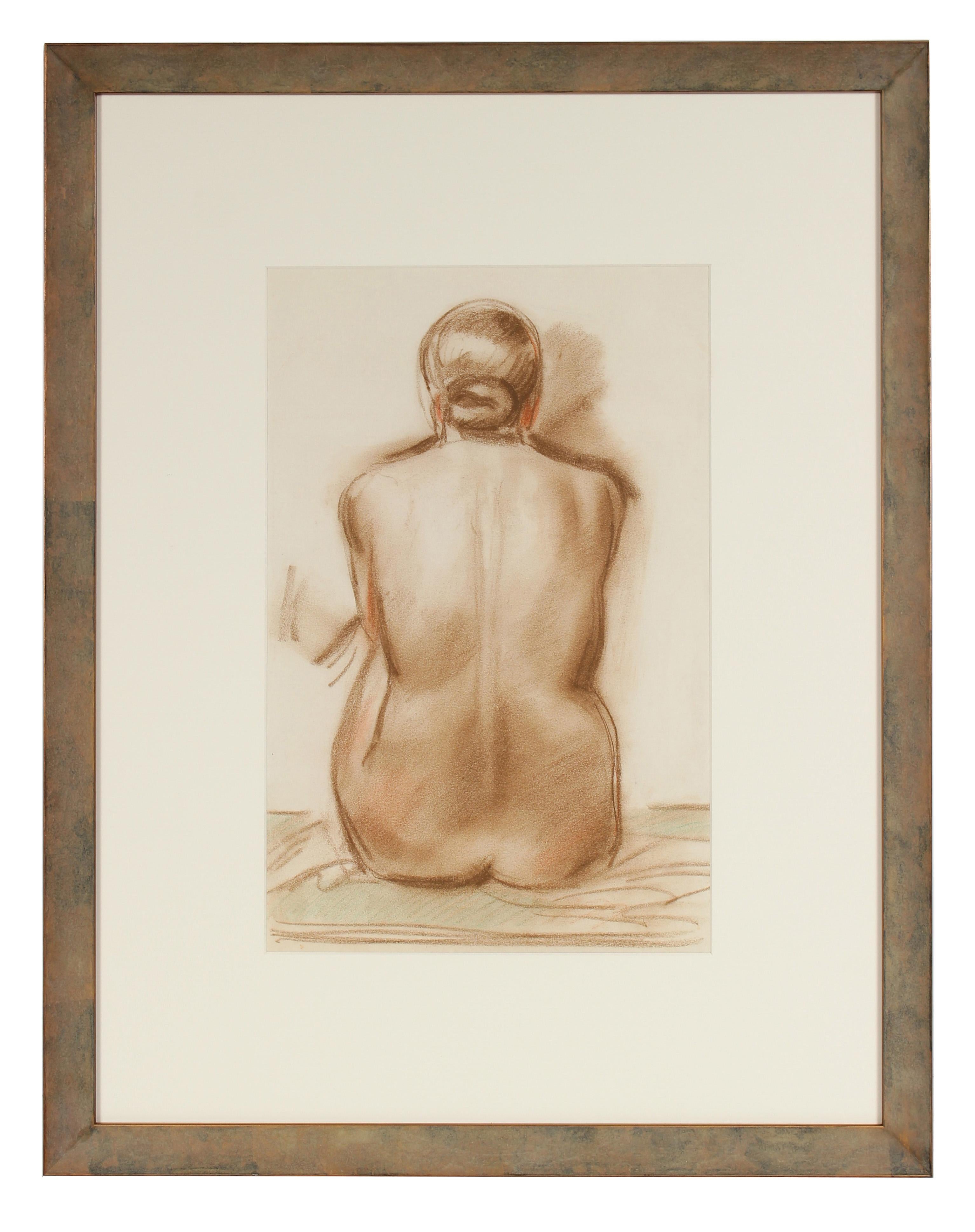 Forrest Hibbits Figurative Art - X - Female Nude Portrait in Pastel, Mid 20th Century