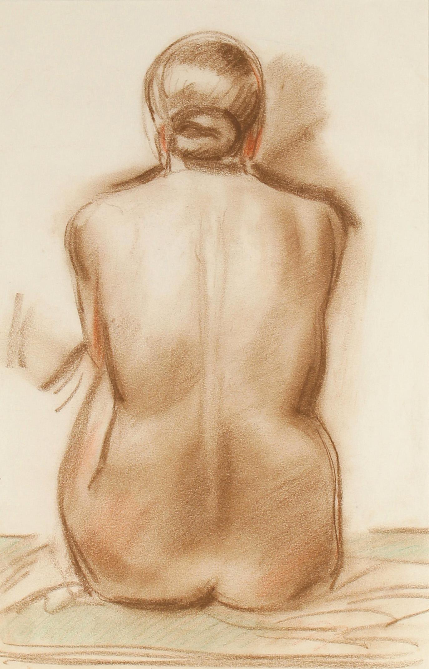 X - Female Nude Portrait in Pastel, Mid 20th Century - Art by Forrest Hibbits